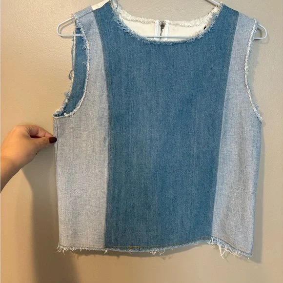 SEA new york distressed raw denim zip up sleeveless cami frayed hem - Picture 4 of 9